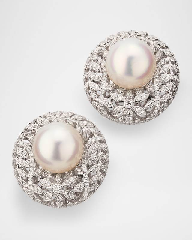 18K White Gold Diamond Cultured Pearl Earring, Single
